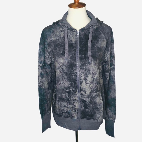 Danskin Soft Hoodie Light Jacket Grey With Pockets Tie Dye Camo Pattern NEW - Picture 2 of 12